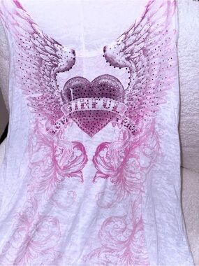 Sinful flowy tank top rhinestone bling S wings